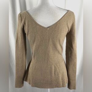 White House Black Market V-Neck Sweater - Beige/Gold/Sparkle